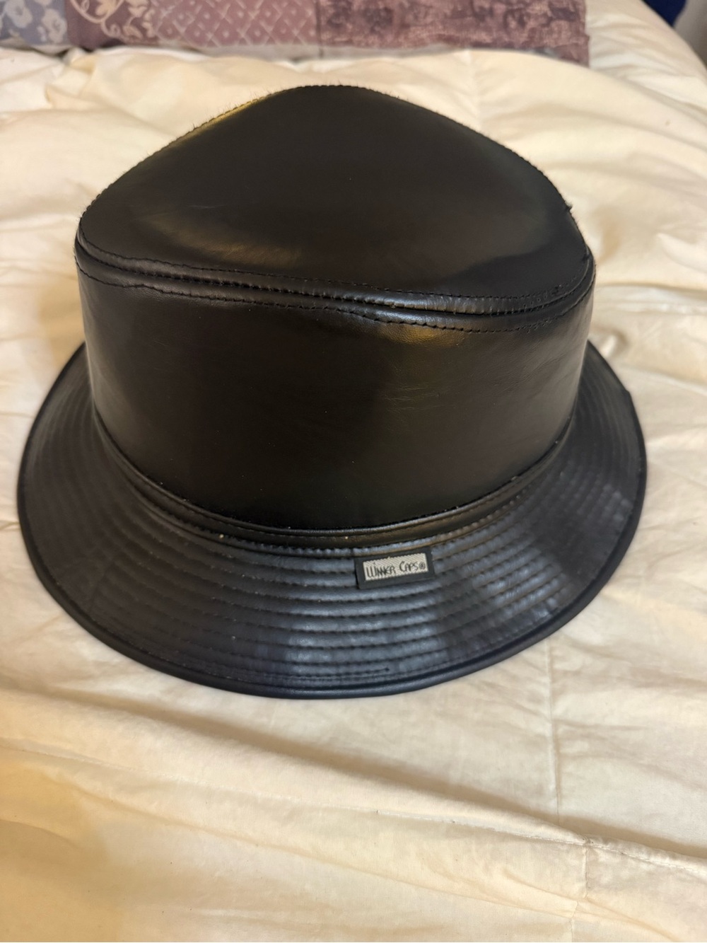 Vintage Winner Caps Black Leather Hat